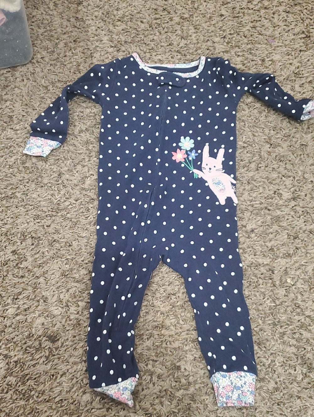 Carter's Navy Polka Dot Bunny One-Piece Footie with Pink Accent